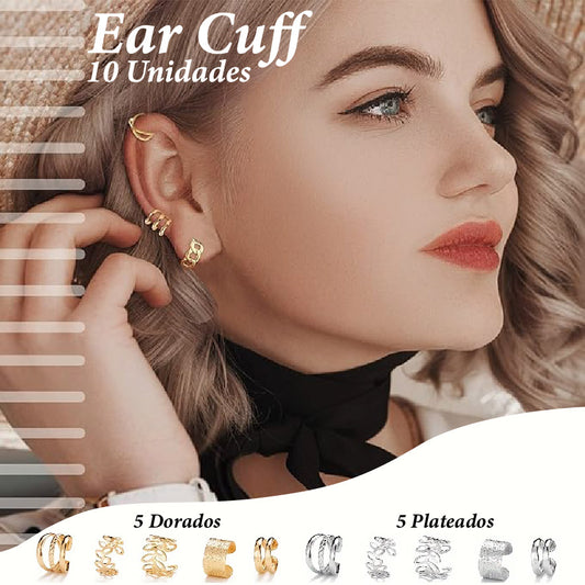 Set  10 Ear Cuff - 5 dorado, 5 plateados