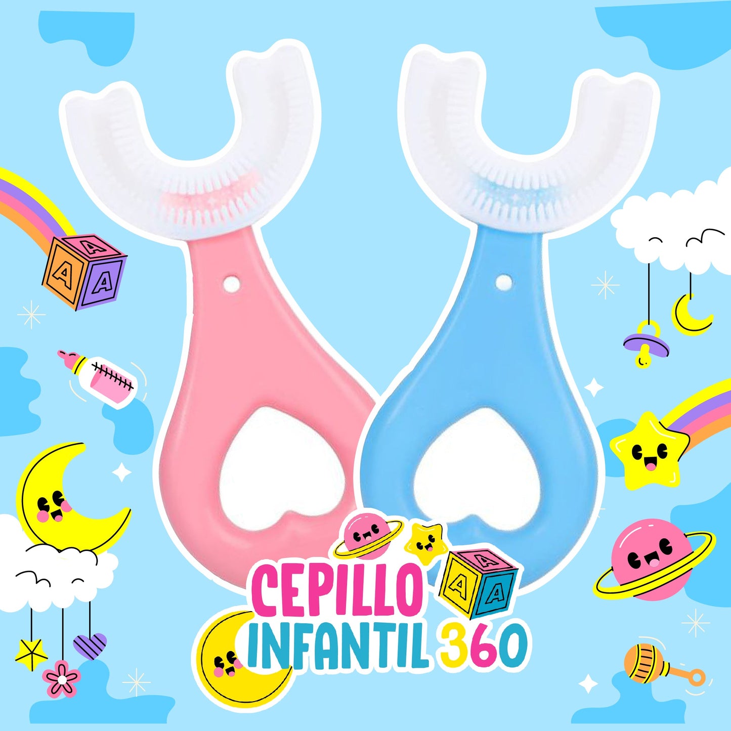 Cepillo de dientes para niños 360° 2X1 🎁 👦🏻👧🏻👶🏻